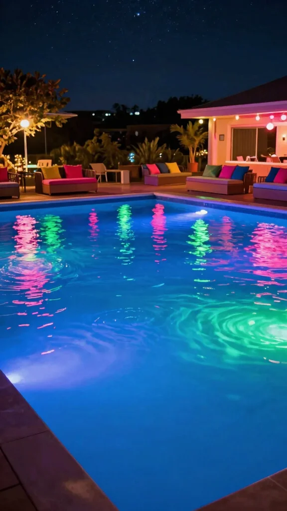 16 Elegant Pool Lighting Ideas That Will Make Your Landscape Stand Out (Don't Miss #7!) - 5. Color-Changing Pool Lights 1