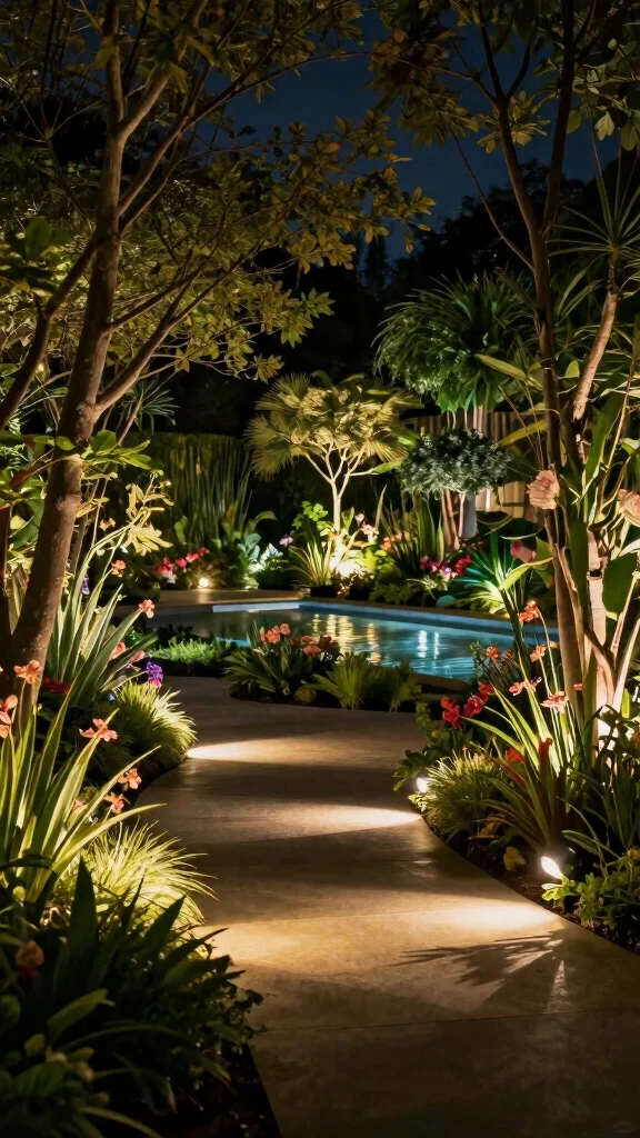 16 Elegant Pool Lighting Ideas That Will Make Your Landscape Stand Out (Don't Miss #7!) - 8. Ground Spotlights 1