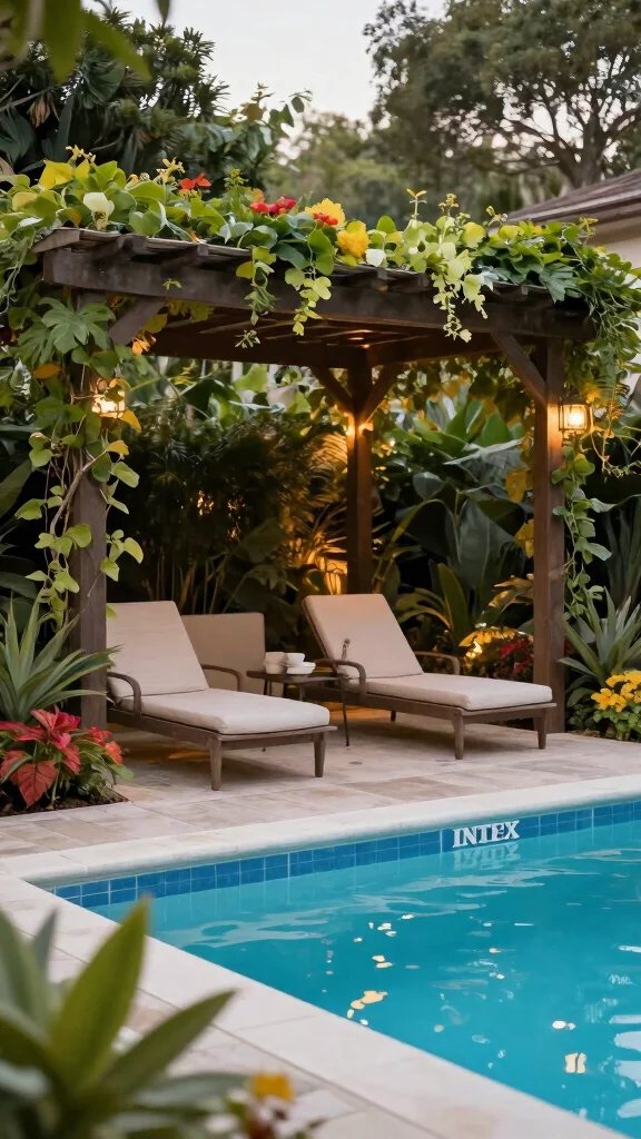 20 Lush Intex Pool Landscaping Ideas to Create Your Own Tropical Paradise! - 11. Poolside Shade Structures 1