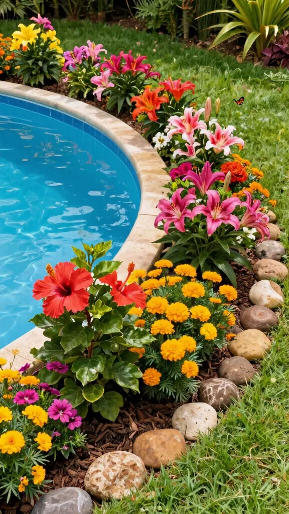 20 Lush Intex Pool Landscaping Ideas to Create Your Own Tropical Paradise! - 2. Flowering Borders 1