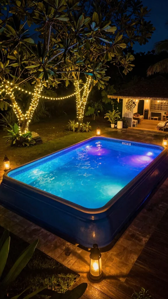 20 Lush Intex Pool Landscaping Ideas to Create Your Own Tropical Paradise! - 20. Nighttime Illumination 1