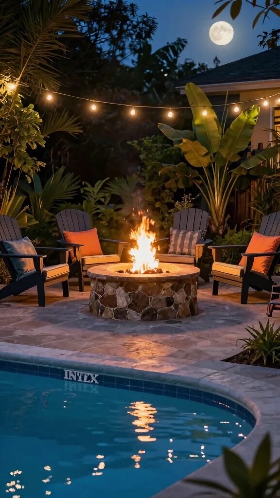 20 Lush Intex Pool Landscaping Ideas to Create Your Own Tropical Paradise! - 3. Cozy Fire Pit Area 1