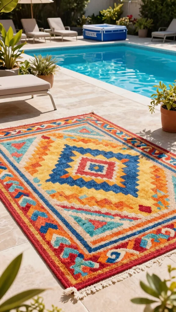 Intex Pool Ideas: 16 Affordable Backyard Upgrades - 11. Use Outdoor Rugs 1