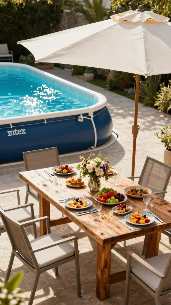 Intex Pool Ideas: 16 Affordable Backyard Upgrades - 15. Set Up an Outdoor Dining Area 1